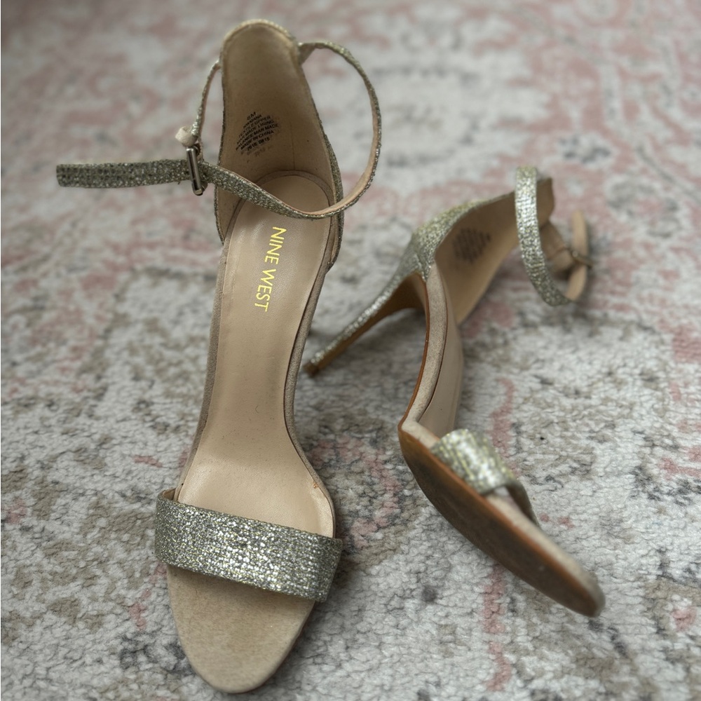 Nine West Gold Stiletto Heels with Glittery Strap